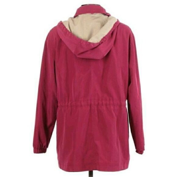 Gallery Pink Jacket Windbreaker Raincoat Sz PL Hood Zip Up Drawstring Waist - Picture 6 of 12